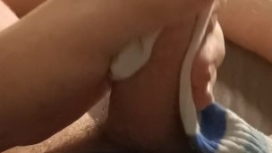 twink jerks off into a sweaty sock after a long day of work