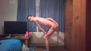 Very skinny horny teen loves to put a dildo up small tight anus